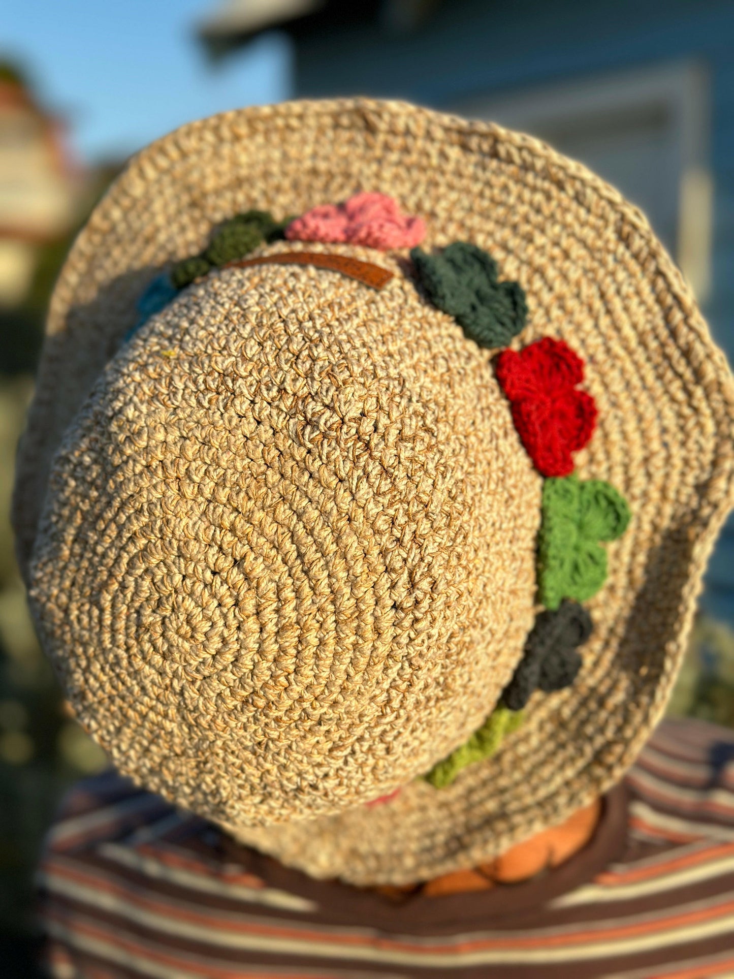 Beige Hemp Hat - Floral Brim.