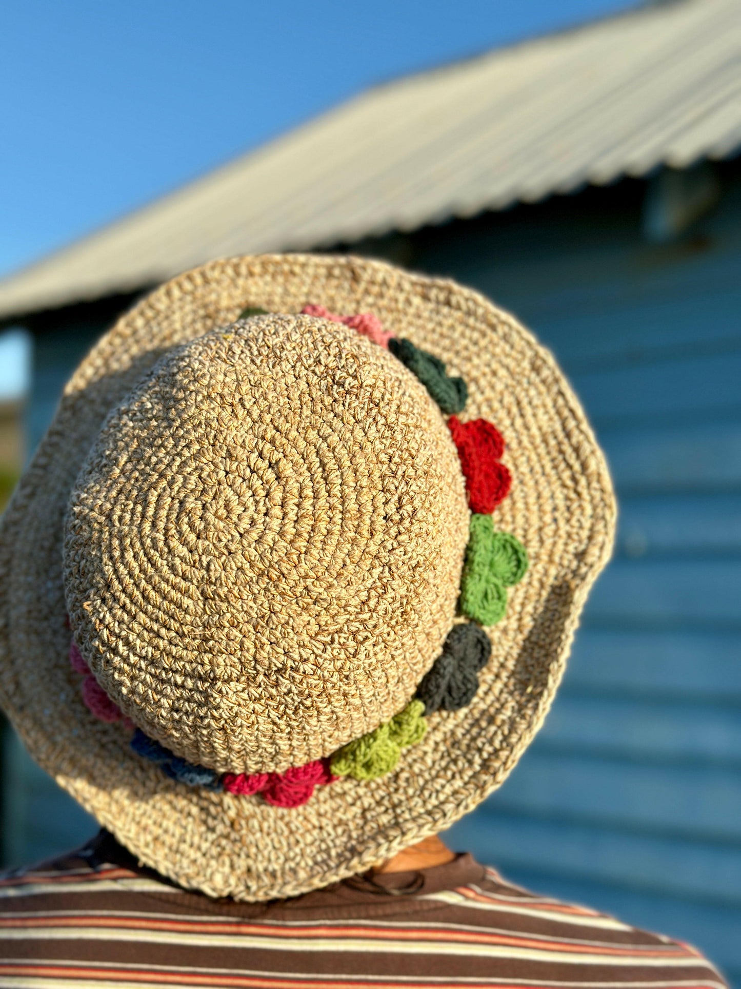 Beige Hemp Hat - Floral Brim.