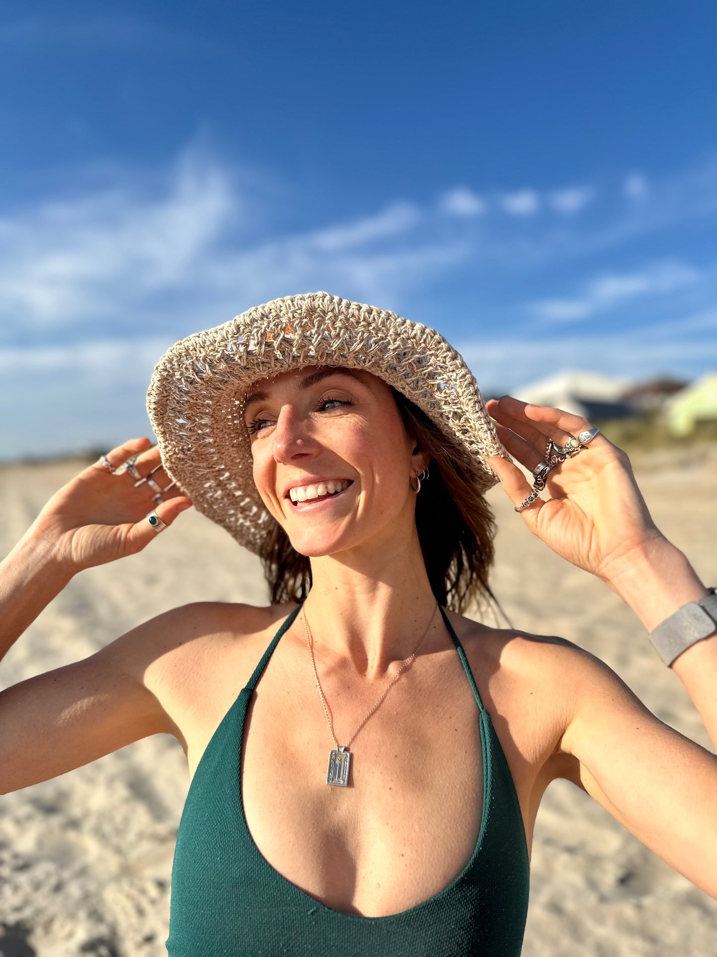 Beige Hemp Hat - Crochet brim.