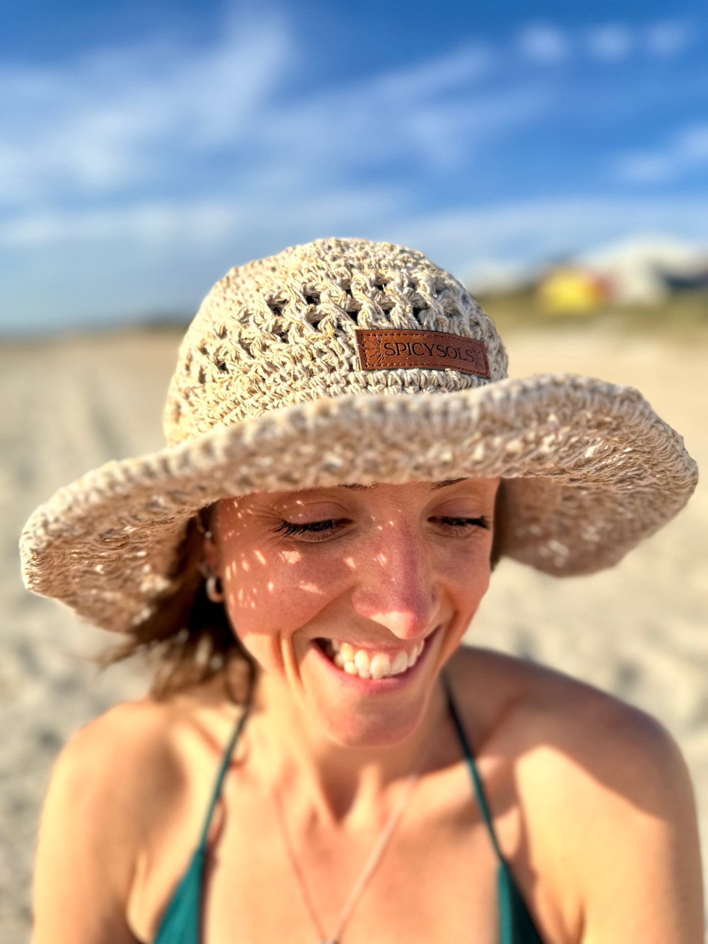 Beige Hemp Hat - Crochet brim.