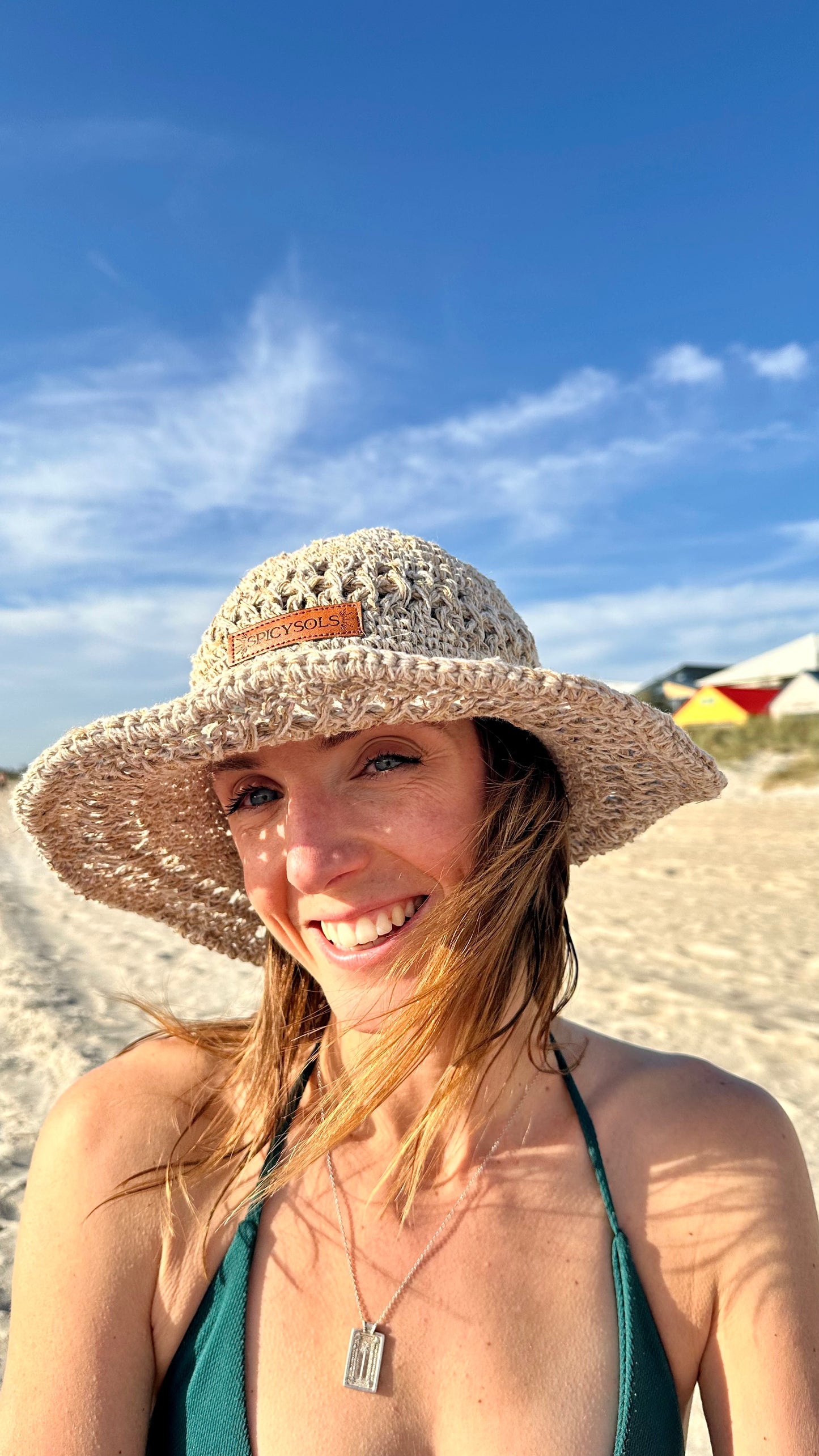 Beige Hemp Hat - Crochet brim.
