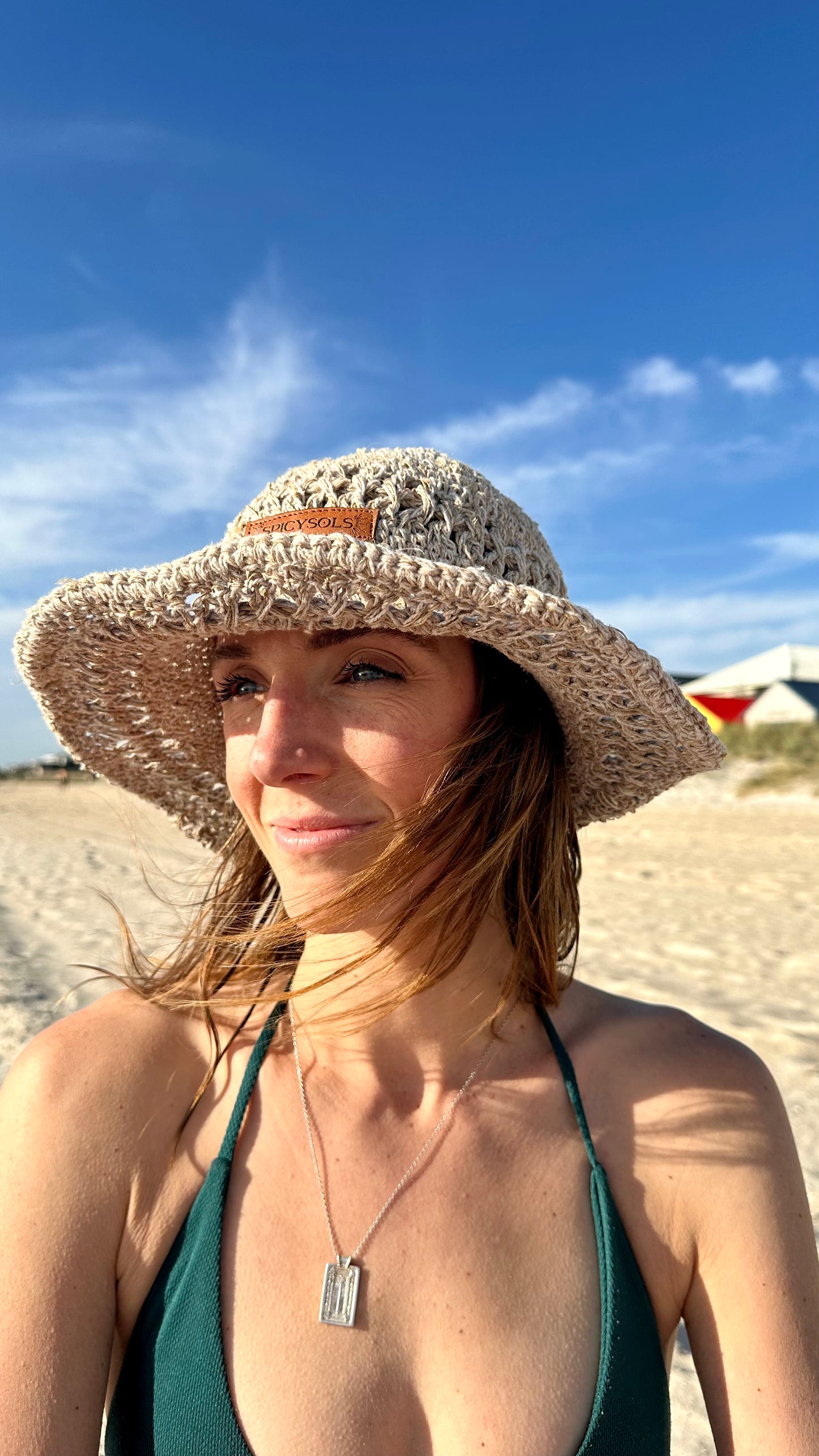 Beige Hemp Hat - Crochet brim.