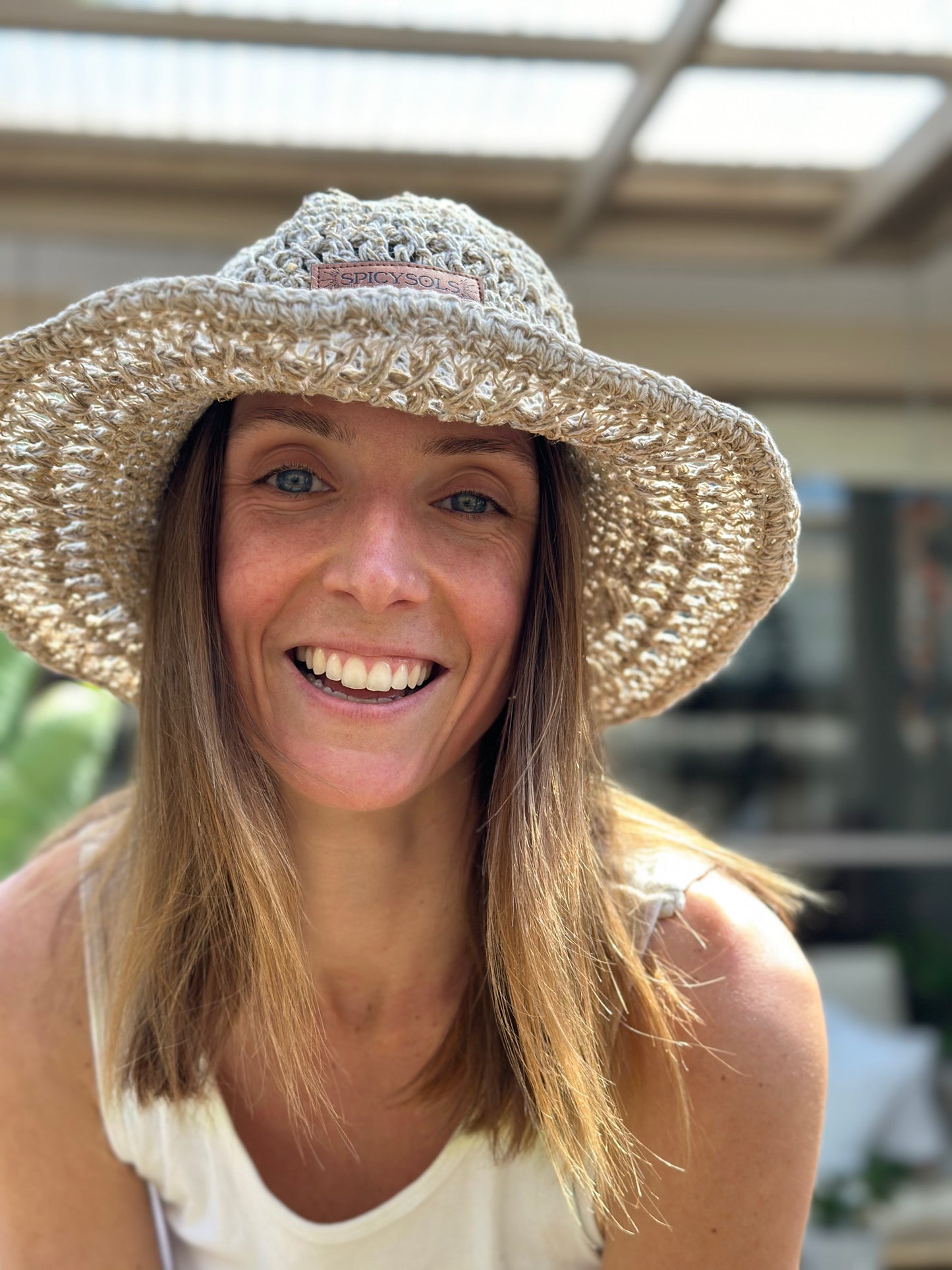 Beige Hemp Hat - Crochet brim.