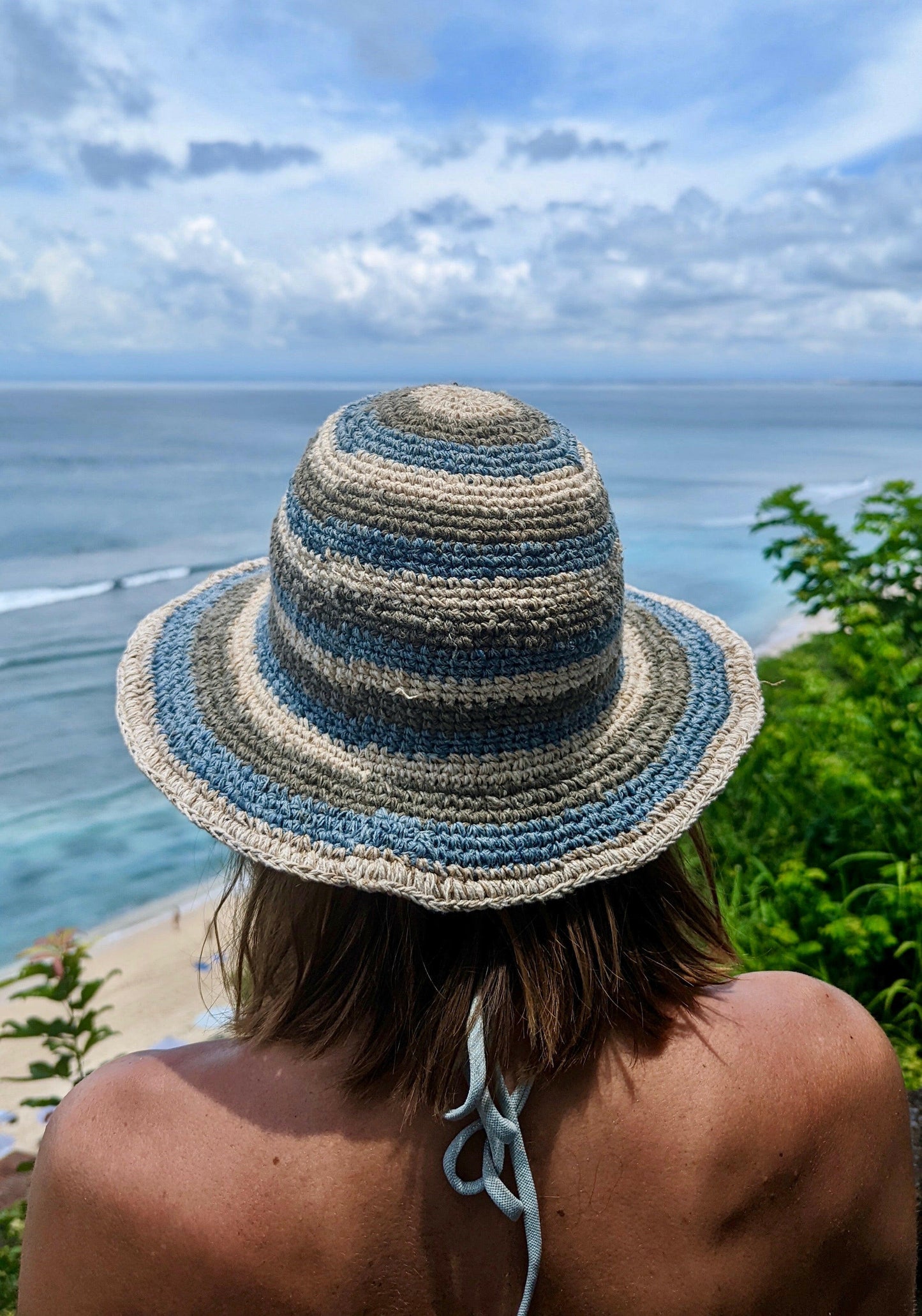 Hemp Hat - Green/Blue/White Stripe.