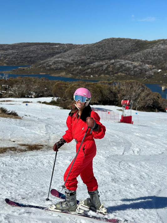 Red Quilted Puffer Vintage Snow Suit.