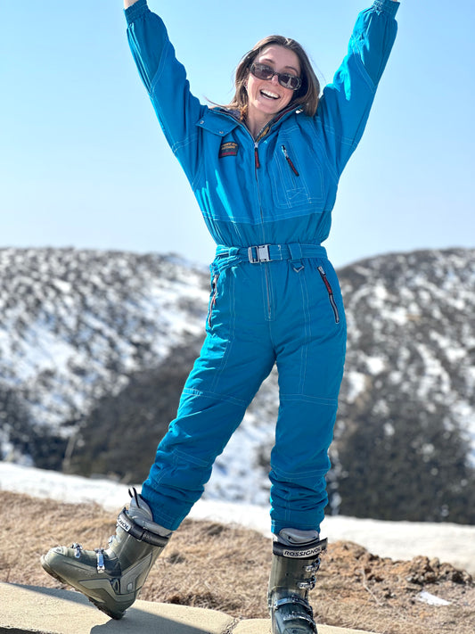 Blue Contrast Stitch Retro Snow Suit.