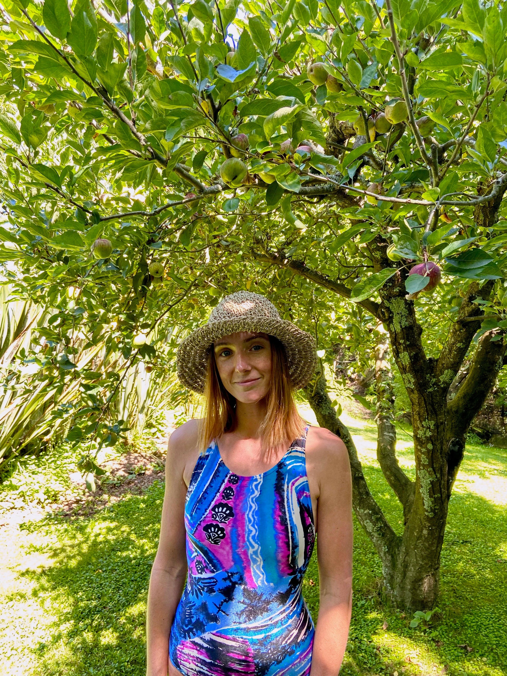 Vintage Pink and Blue Seashell Swimsuit.