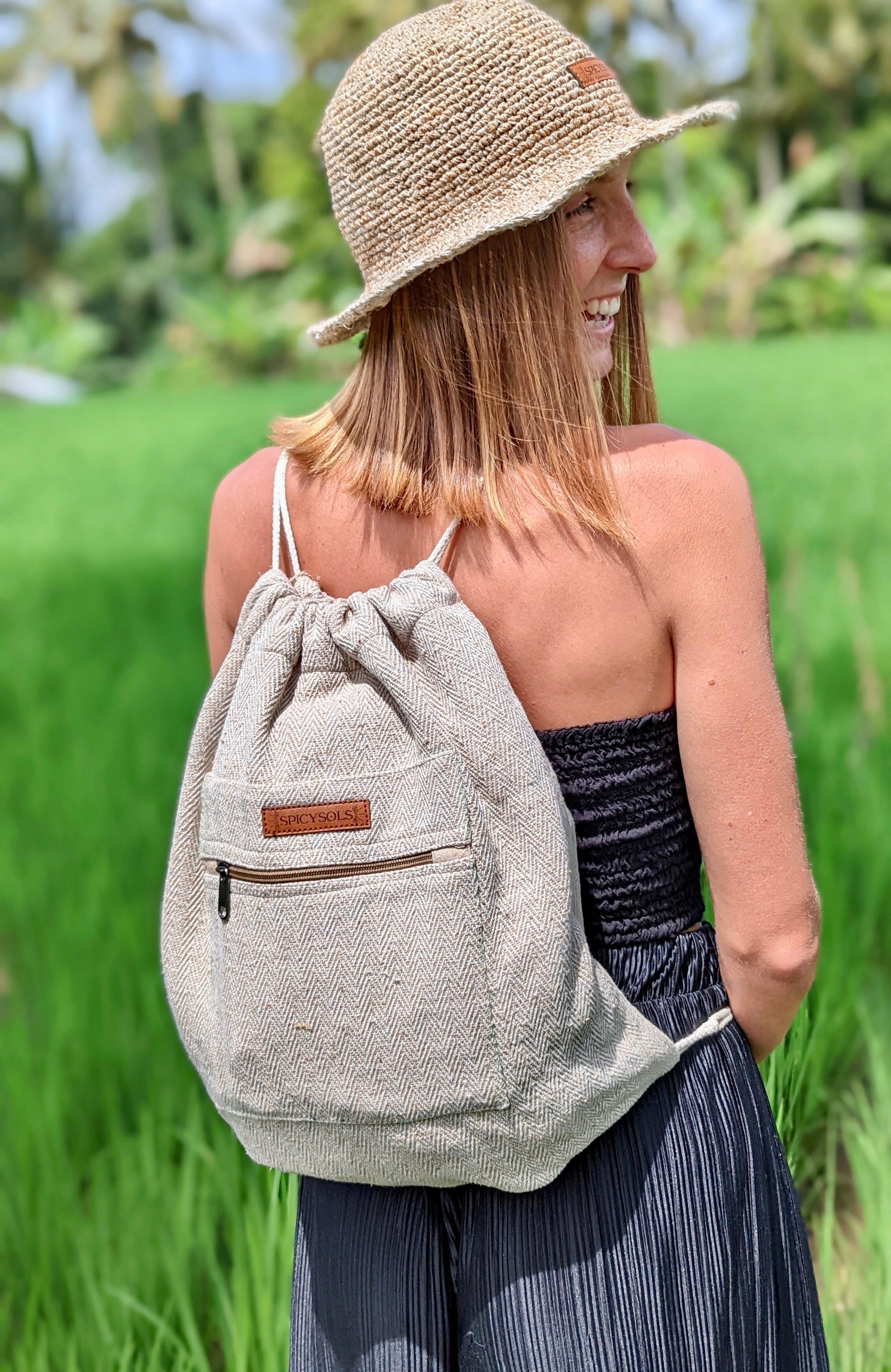 Hemp drawstring outlet backpack